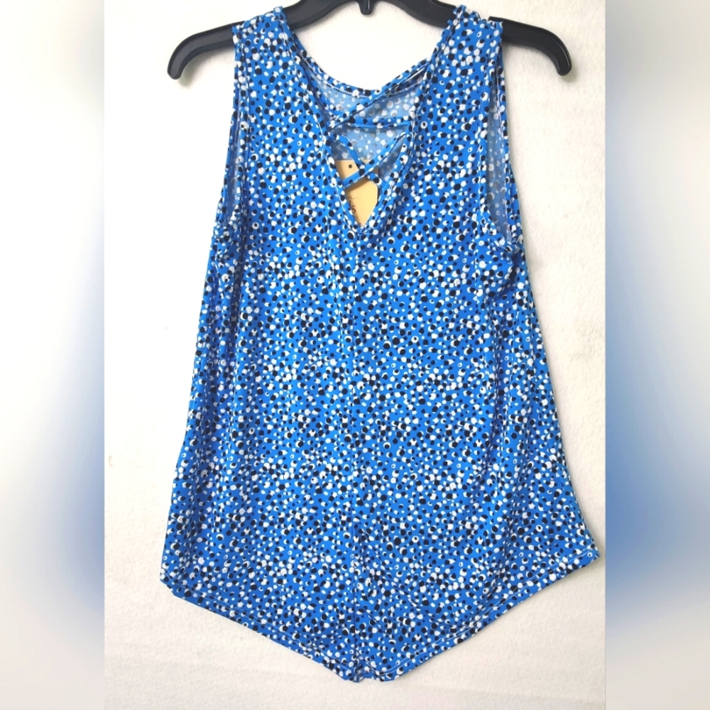 SJS NWT Women's Size Small Blouse Blue/Black And White Sleeveless